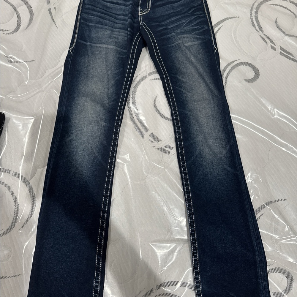 Buckle Blue Bootcut Jeans with Faded Indigo Wash